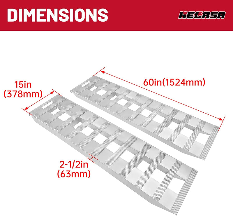 HECASA 60inches X 15inches Trailer Ramp Universal 6800 LBS Truck Bike Motorcycle Loading Ramps Hook End Knife Foot Pair LYOM-195S