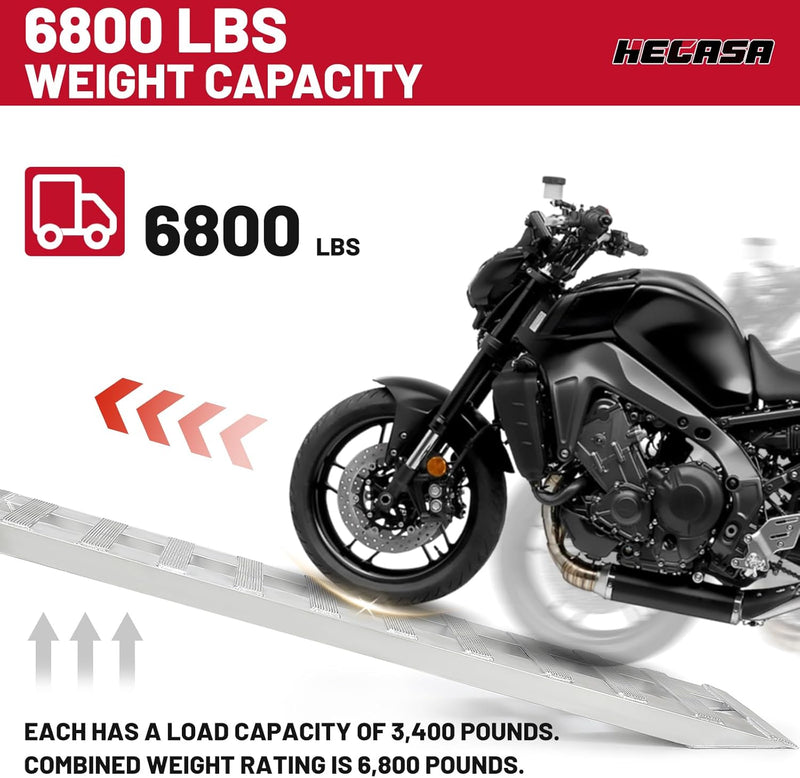 HECASA 60inches X 15inches Trailer Ramp Universal 6800 LBS Truck Bike Motorcycle Loading Ramps Hook End Knife Foot Pair LYOM-195S