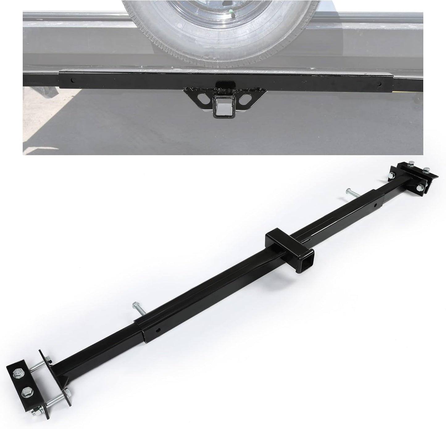 2 Inch Towing Hitch Receiver Adjustable Accessories Trailer Hitch RV Trailers 5th Wheel Camper Bumper Receiver Powder Coated Steel Black LYAM-703S