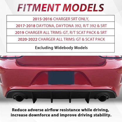 Rear Diffuser Compatible with 2015-2024 Dodge Charger Scat SRT Daytona GT R/T Non-Widebody Models Valance Rear Bumper Lip Splitter Spoiler Diffuser Black LYAP-296S