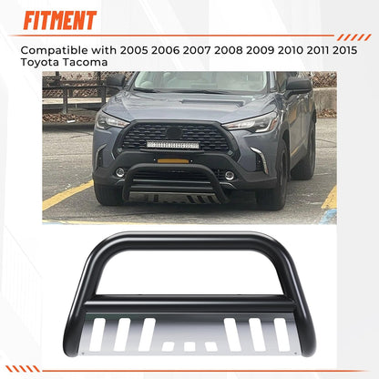 Bull Bar Compatible with 2005-2015 Toyota Tacoma 3inches Tube Stainless Steel Black Front Bumper Brush Push Grille Guard LYAM-331