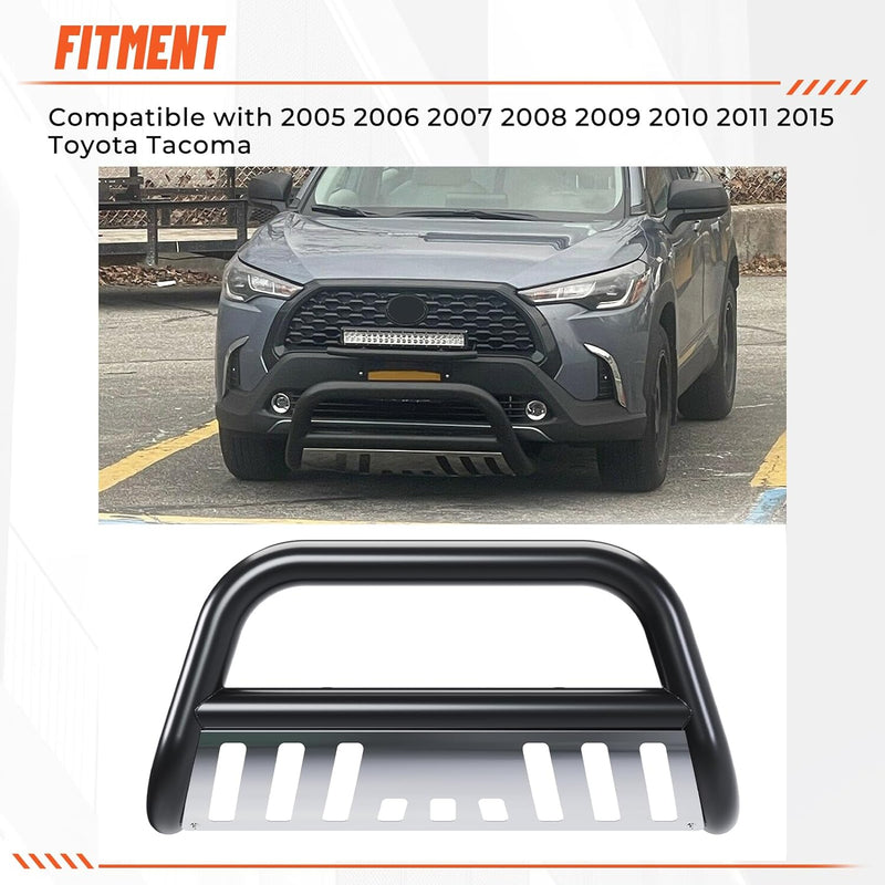 Bull Bar Compatible with 2005-2015 Toyota Tacoma 3inches Tube Stainless Steel Black Front Bumper Brush Push Grille Guard LYAM-331