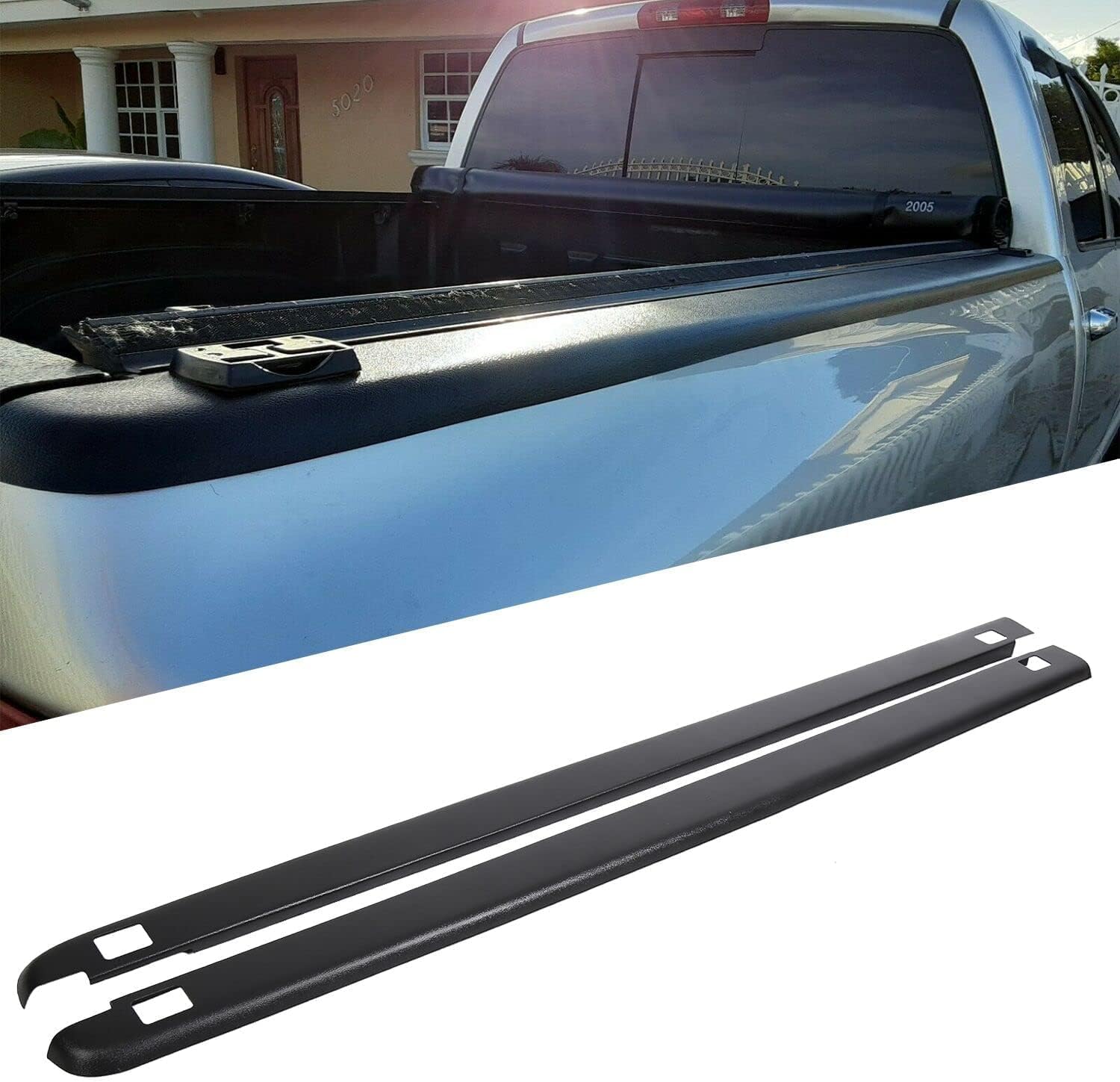 6'5inches Truck Bed Rail Caps Compatible with 2002-2009 Dodge Ram 1500 2500 3500 (Set of 2) Black Smooth Finish with Stake Pocket Hole Cutouts 72-41451 LYAP-209