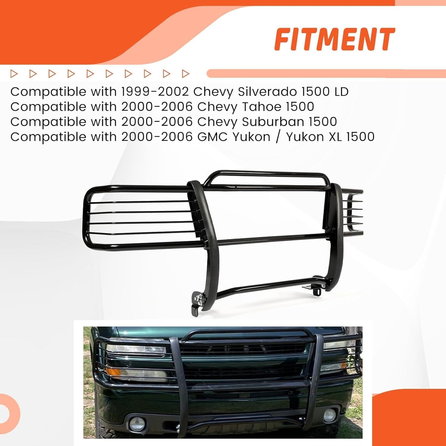 Front Brush Guard Compatible with 1999-2006 Chevy Silverado 1500 LD Tahoe 1500 Suburban 1500 GMC Yukon Yukon XL 1500 Grille Protection Guard Bull Bar Brush Push Bar LYAM-575