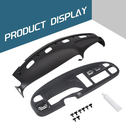 Dash Bezel and Bashboard Cover Compatible with 1998-2002 Dodge Ram 1500 2500 3500 Pickup Truck Durable Panel Black 2 Packages LYAP-487T+LYAP-267T-2