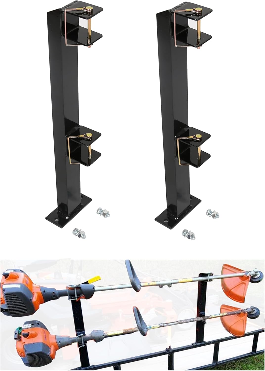 2 Place Weeder Trimmer Racks Holders Hold Two for Trailer Truck Tree Trimmers Edgers Pole Saws Powercoated Steel LYA-076