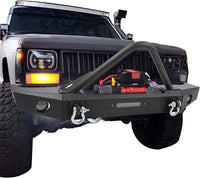 Load image into Gallery viewer, KUAFU Front Bumper Compatible with 1984-2001 Jeep Cherokee XJ Jeep Comanche MJ w/Fog Lights &amp; Winch Plate &amp; D rings Steel Black LYAM-202S
