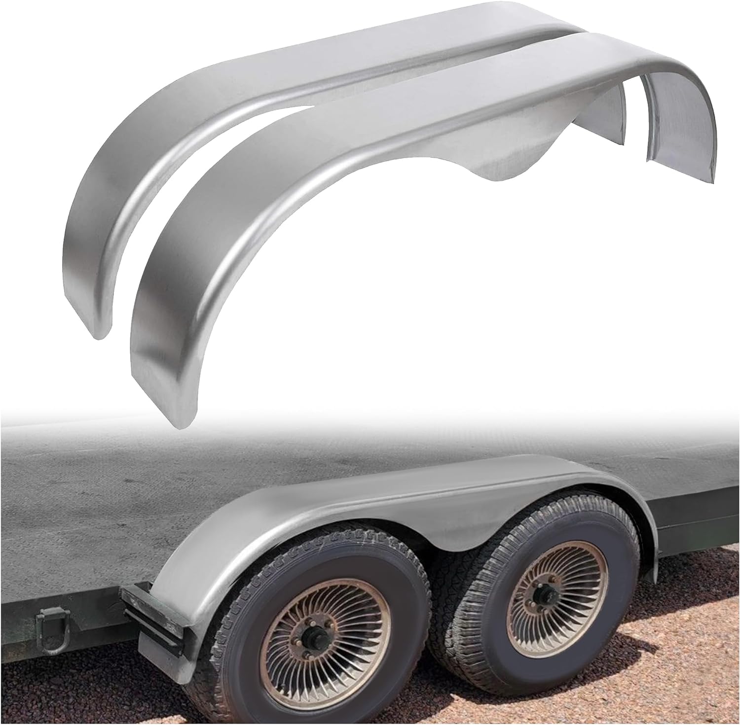 2Pcs Tandem Trailer Fender Double Axle Compatible with 13-15 Inch Wheels Teardrop Pair Enclosed Trailers 9inches x 66inches x 19.5inches - Cold Rolled Steel LYAM-433