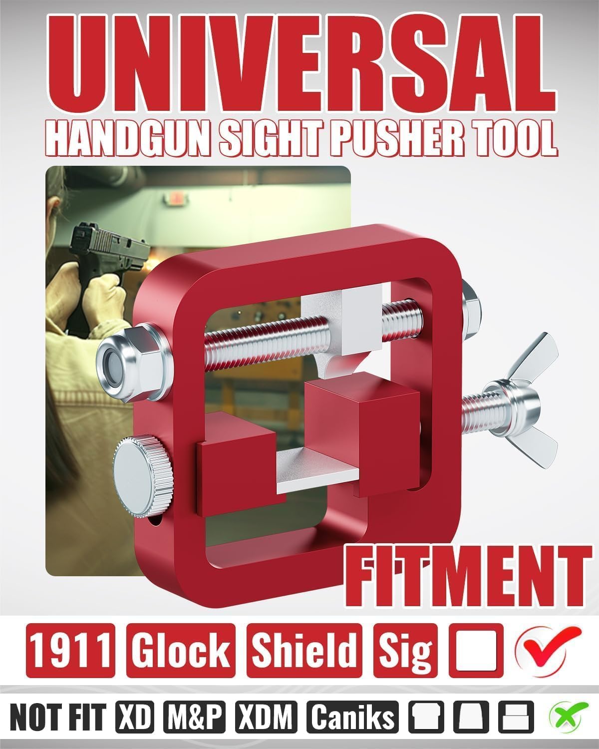 Sight Pusher Tool, Universal Handgun Sight Adjustment for 1911/Glock/Shield/Sig, Bead Disassembly Tool, Front Rear Sight Removal Tool Auto Repair LYOM-058