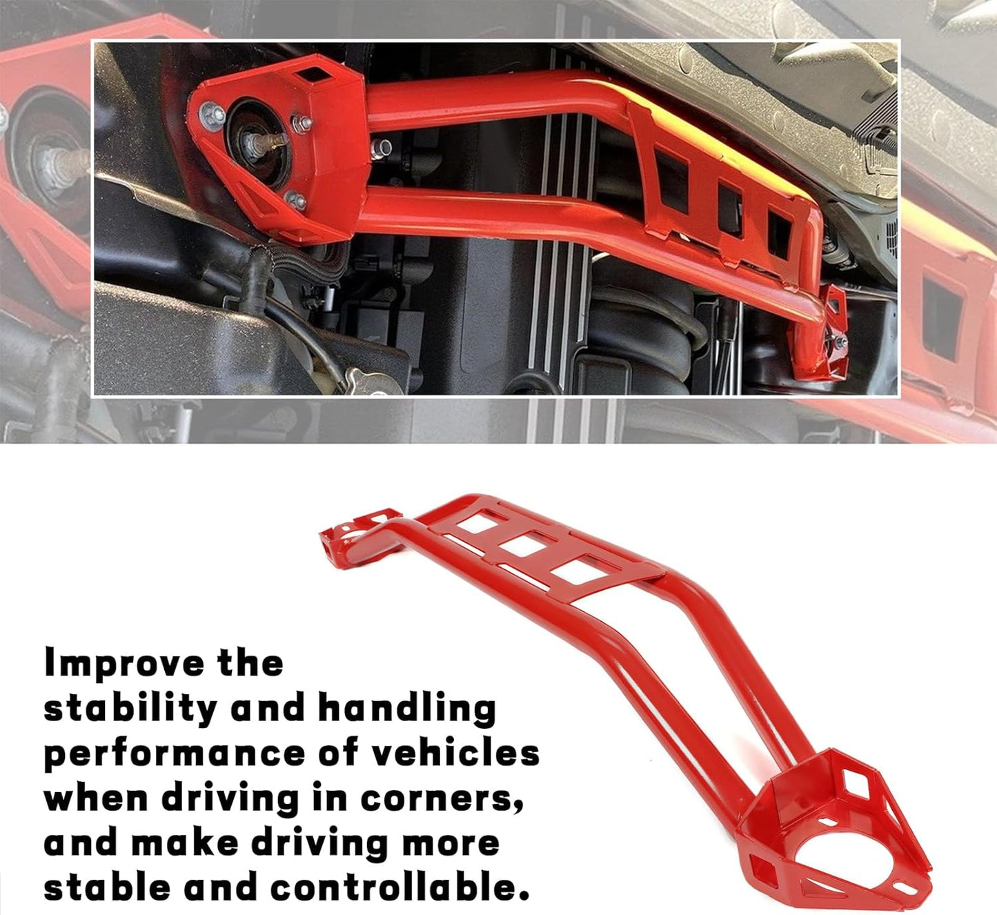 Strut Tower Brace Compatible with 2008-2023 Dodge Challenger Front Twin Tube Design Red Steel Powder Coated LYAM-771