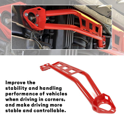 Strut Tower Brace Compatible with 2008-2023 Dodge Challenger Front Twin Tube Design Red Steel Powder Coated LYAM-771