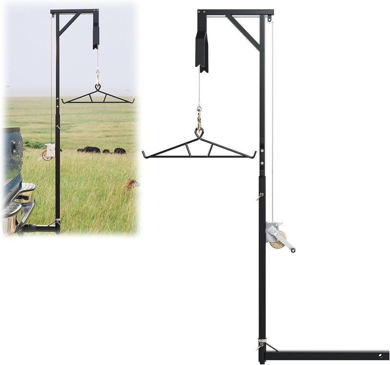 ECOTRIC Truck 2inches Hitch Game Hunting Hoist, 600LB Big Game Hunting Deer Hoist, Include Gambrels Winch for Skinning or Cleaning Game, Winch Lift Gambrel Set 360 Degree Swivel Hitch Mounted LYOM-039