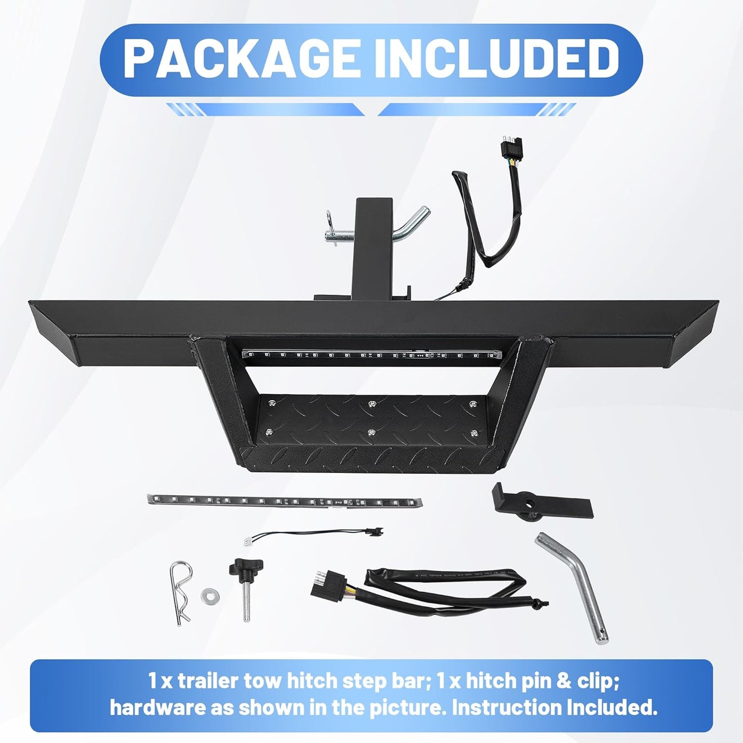 Universal Drop Hitch Step w/LED Brake Light for 2inches Receiver Pickup Truck SUV Trailer Towing Hitch Step Bar Rear Bumper Guard with Pin Heavy Duty Steel Powder Coated Black LYAM-012