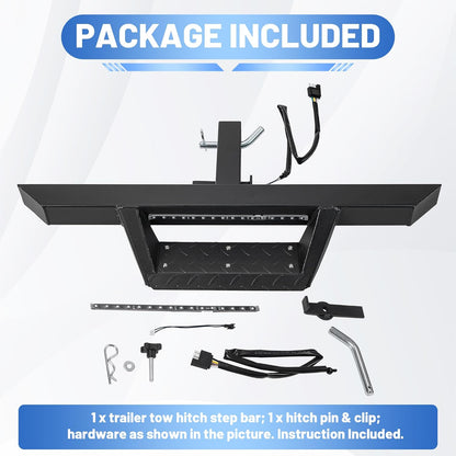 Universal Drop Hitch Step w/LED Brake Light for 2inches Receiver Pickup Truck SUV Trailer Towing Hitch Step Bar Rear Bumper Guard with Pin Heavy Duty Steel Powder Coated Black LYAM-012