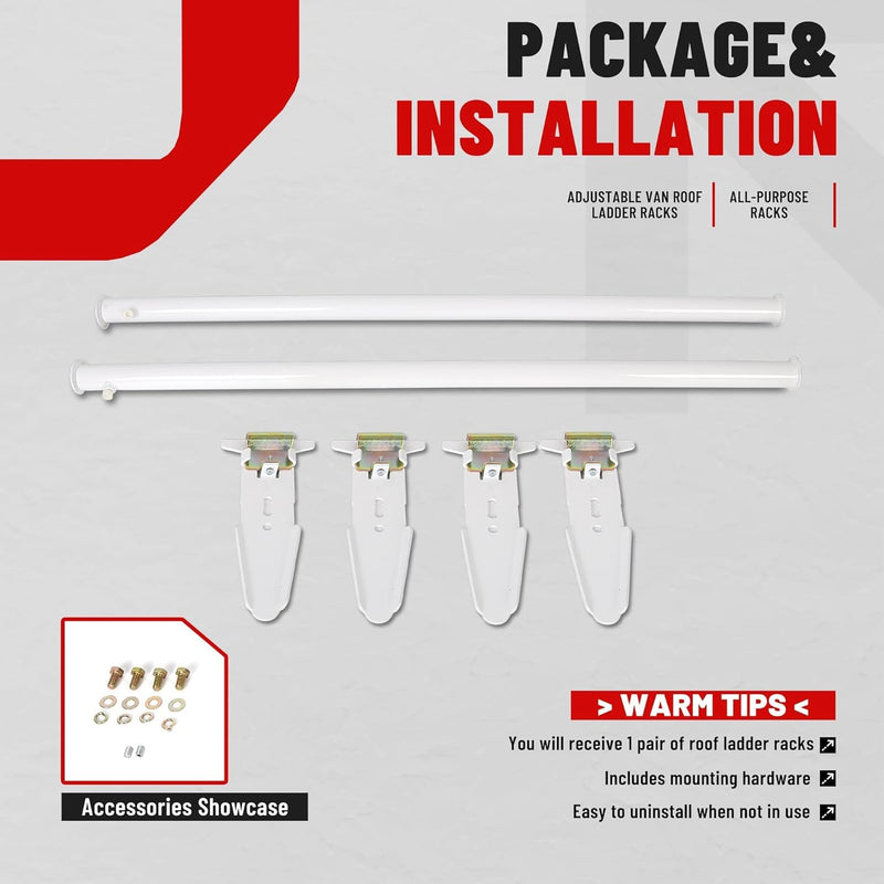 Van Roof Ladder Rack 47inches- 77inches Adjustable Roof Rack 500LBS Capacity Compatible with Chevy Dodge Ford GMC Express LYA-059S