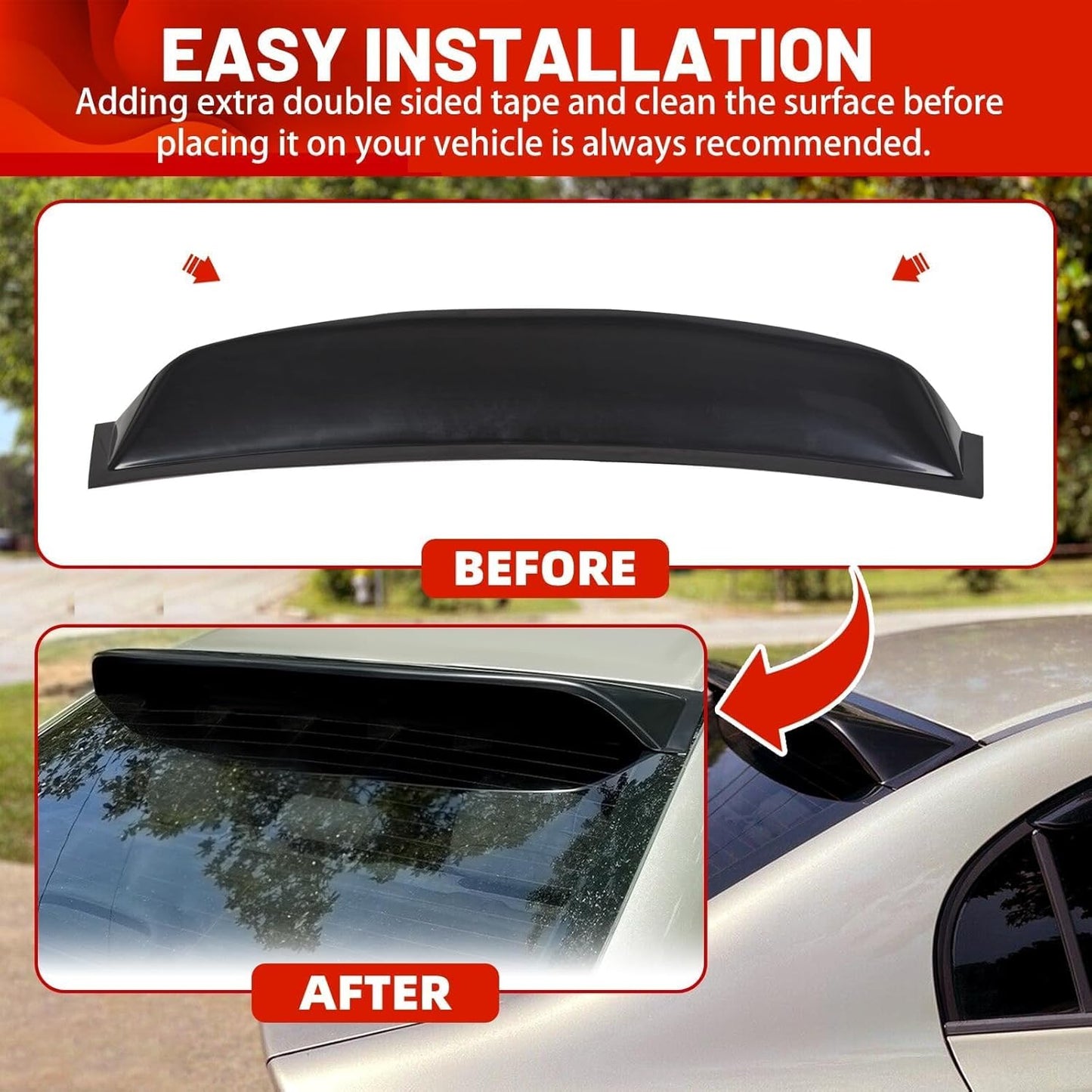 Roof Spoiler Compatible with 2006-2015 Honda Civic 4DR Sedan, Window Deflector Black Rear Visor Vent Wing, ABS Guards Shade LYAP-471
