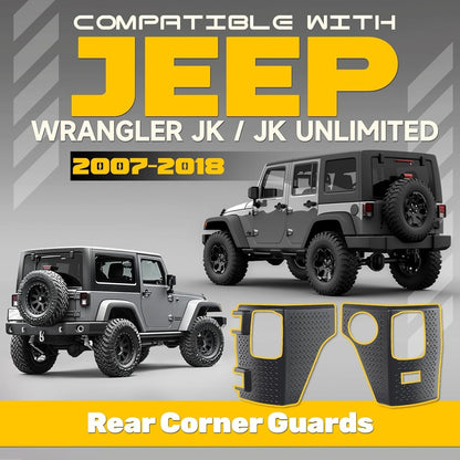 Rear Corner Guards Body Armor Compatible with 2007-2018 Jeep Wrangler JK JKU Replacement for 11651.01 Tail Light Trim Covers Rear Quarter Panel Textured Black Exterior Accessories 2Pcs LYAP-194