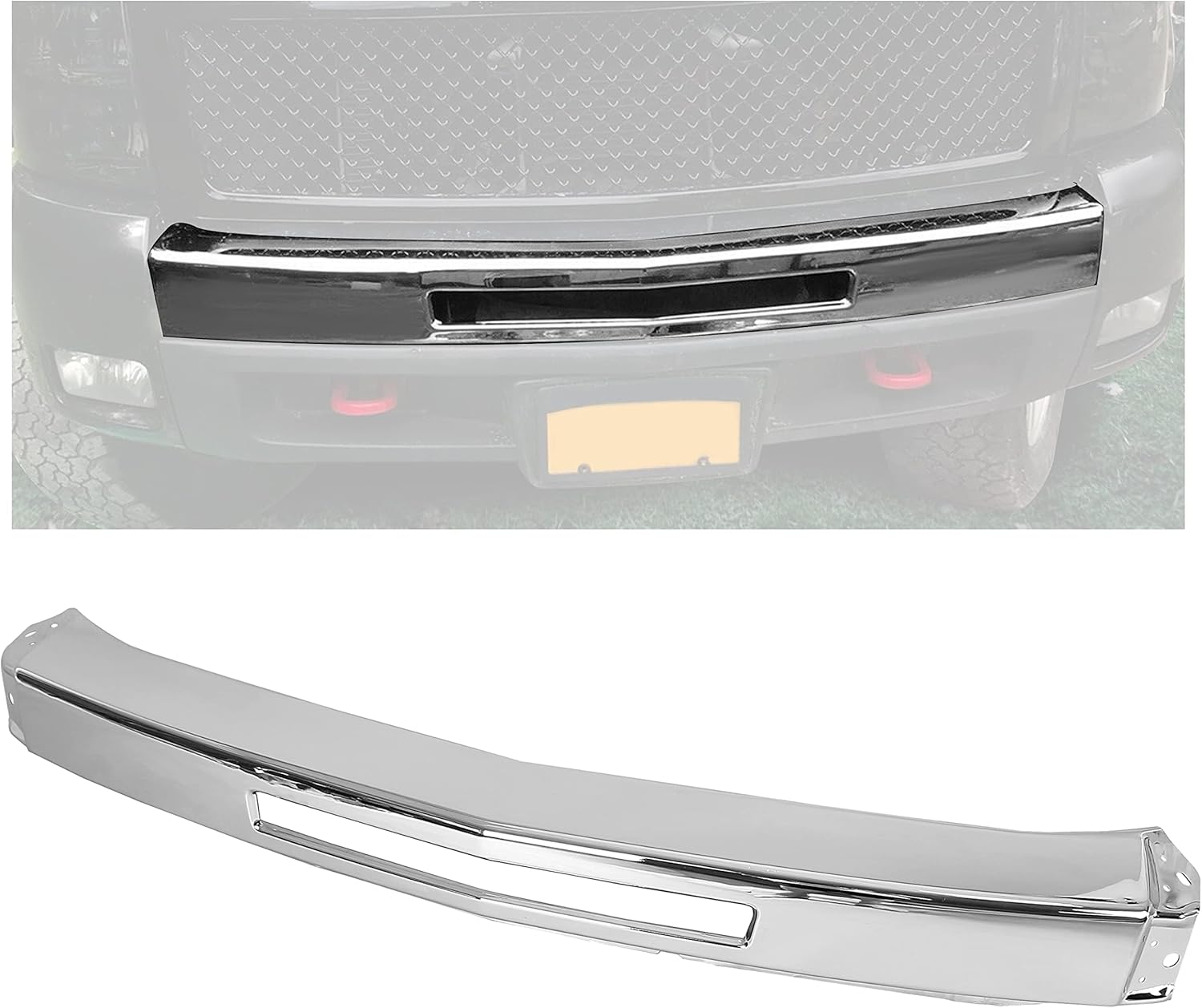 Impact Bar Compatible with 2007-2013 Chevy Silverado 1500 2500 3500 Pickup Front Bumper Impact Face Bar Chrome Steel Replace For GM1002831 15941850 LYAM-298