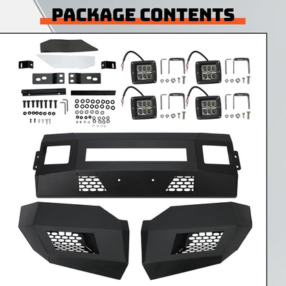 Front Bumper Compatible with 2011-2016 Ford F250 F350 Super Duty W/LED Lights 3 PCS Bumper Assembly Steel Powder Coated Black (2 Packages) LYAM-043TA+LYAM-043TB