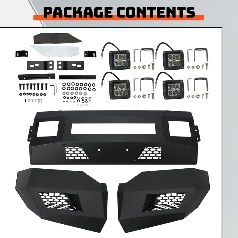 Front Bumper Compatible with 2011-2016 Ford F250 F350 Super Duty W/LED Lights 3 PCS Bumper Assembly Steel Powder Coated Black (2 Packages) LYAM-043TA+LYAM-043TB