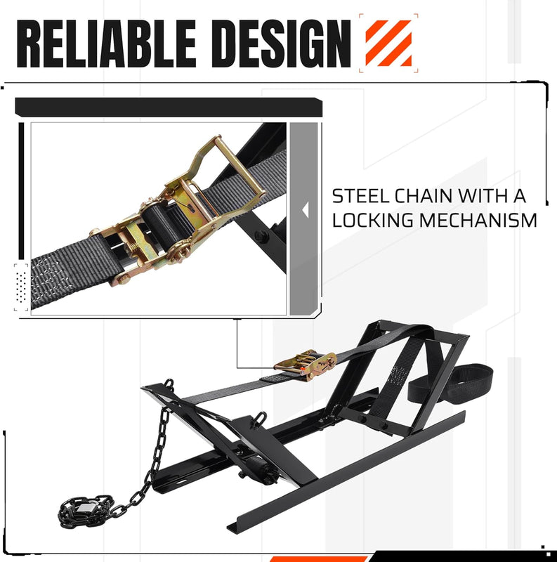 KUAFU Semi-Truck Spare Tire Carrier with Ratchet Strap Chain Truck Tire Storage Rack Portable Adjustable Tire Secure Holder with Lock LYOM-337S