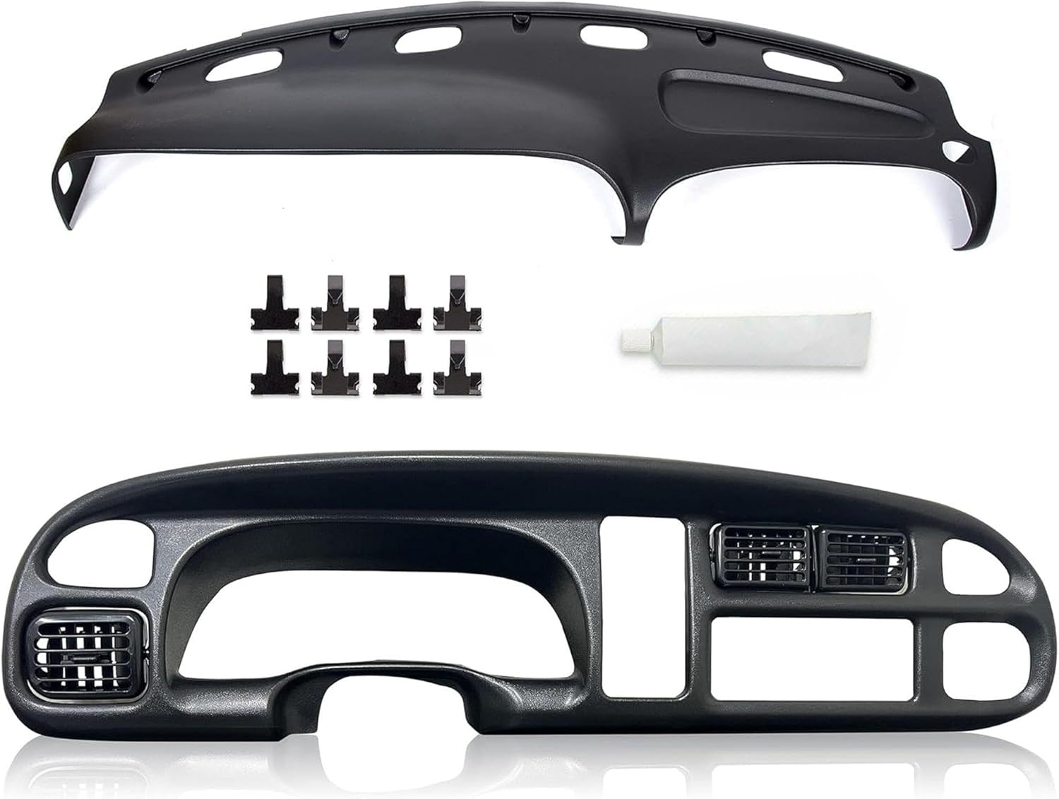 Dash Bezel and Bashboard Cover Compatible with 1998-2002 Dodge Ram 1500 2500 3500 Pickup Truck Durable Panel Black 2 Packages LYAP-487T+LYAP-267T-2