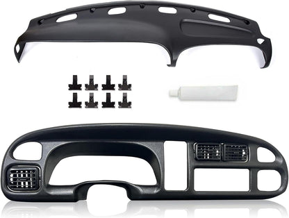 Dash Bezel and Bashboard Cover Compatible with 1998-2002 Dodge Ram 1500 2500 3500 Pickup Truck Durable Panel Black 2 Packages LYAP-487T+LYAP-267T-2