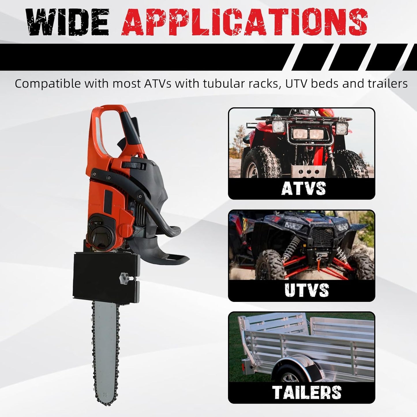 Universal Saw Press Chainsaw Bracket for ATV UTV Trailers W/Tubular Hanger Racks Fixed Tool Carrier Mounting Holder Kit LYOM-114