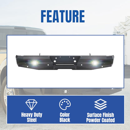 Offroad Rear Bumper Compatible with 1999-2016 Ford F250 F350 Super Duty W/2 18W LED Lights Black Powder Coated Steel Heavy Duty LYAM-215S