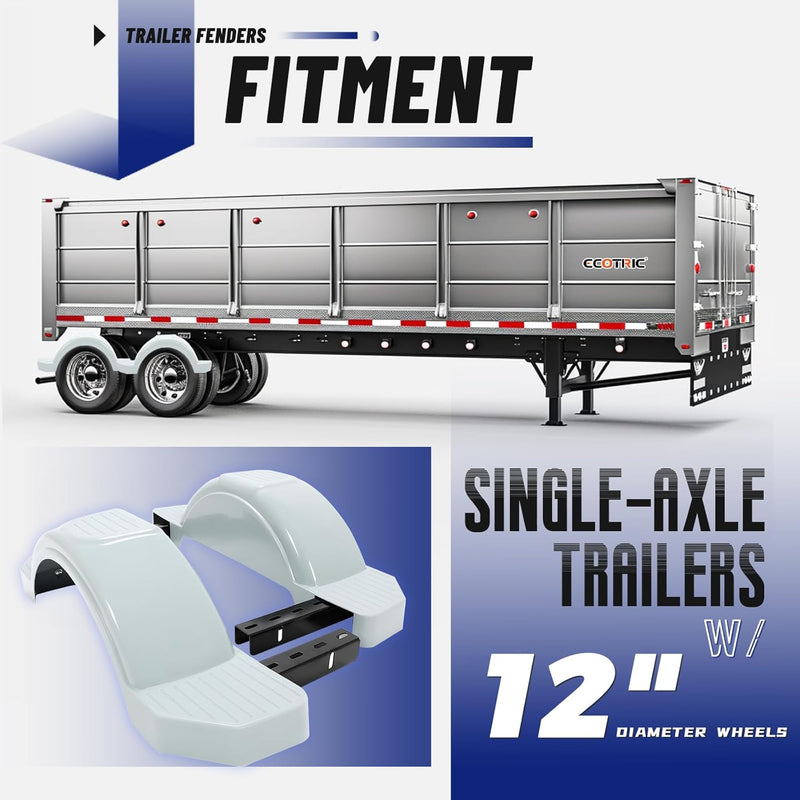 Pair Axle Trailers Fenders 12inches Wheels Tires Skirt Boat Molded 300lbs (Set of 2) Painted Grey LYAP-273S