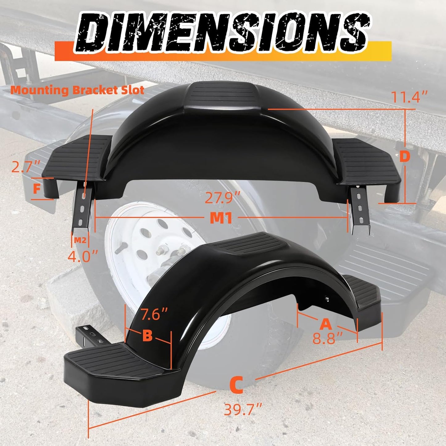 Set of 2 Single Axle Trailer Fenders 13inches Wheels Tire Skirt Boat(Black) LYAP-274S-2