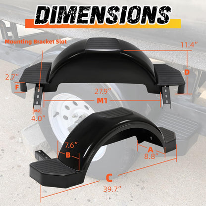 Set of 2 Single Axle Trailer Fenders 13inches Wheels Tire Skirt Boat(Black) LYAP-274S-2