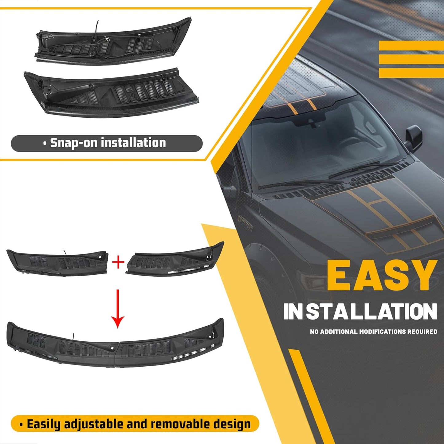 Windshield Wiper Cowl Cover Panel Compatible with 2015-2020 Ford F150 Replacement for FL3Z15022A69B Left & Right Front Windshield Wiper Cowl Grille Insert Panel LYAP-321