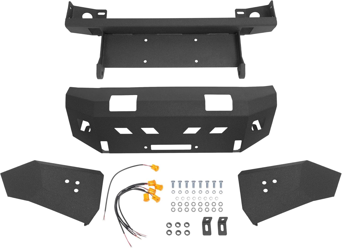 Front Bumper Compatible with 1995-2004 Toyota Tacoma First Gen W/Light Steel Powder Coated Black 2 Packages LYAM-X1225A+LYAM-X1225B