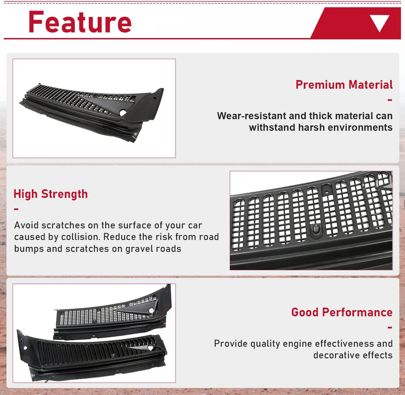 HECASA Windshield Wiper Cowl Vent Grille Compatible with 1999-2007 Ford F250 F350 F450 F550 Super Duty 2000-2005 Excursion Replace for 3C3Z-25022A68-AAA 4C3Z-25022A69-AAA Windscreen Covers Panels Kit LYAP-244S