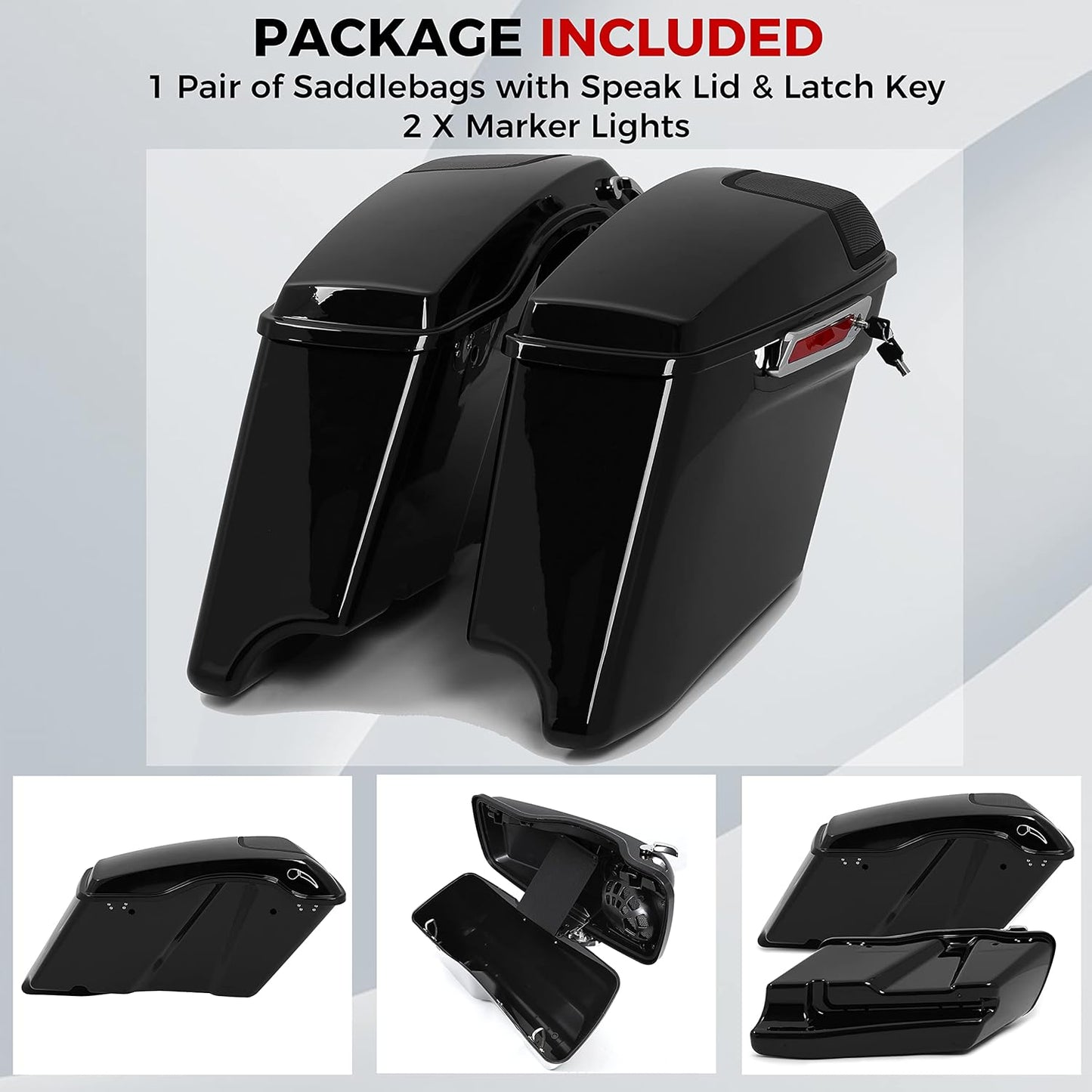 5 Inches Extended Saddlebags w/speaker lids Compatible with 1993-2013 Harley Davidson Road King Glide Electra Street Glide All Touring Models Stretched Hard Saddle Bags LTB20