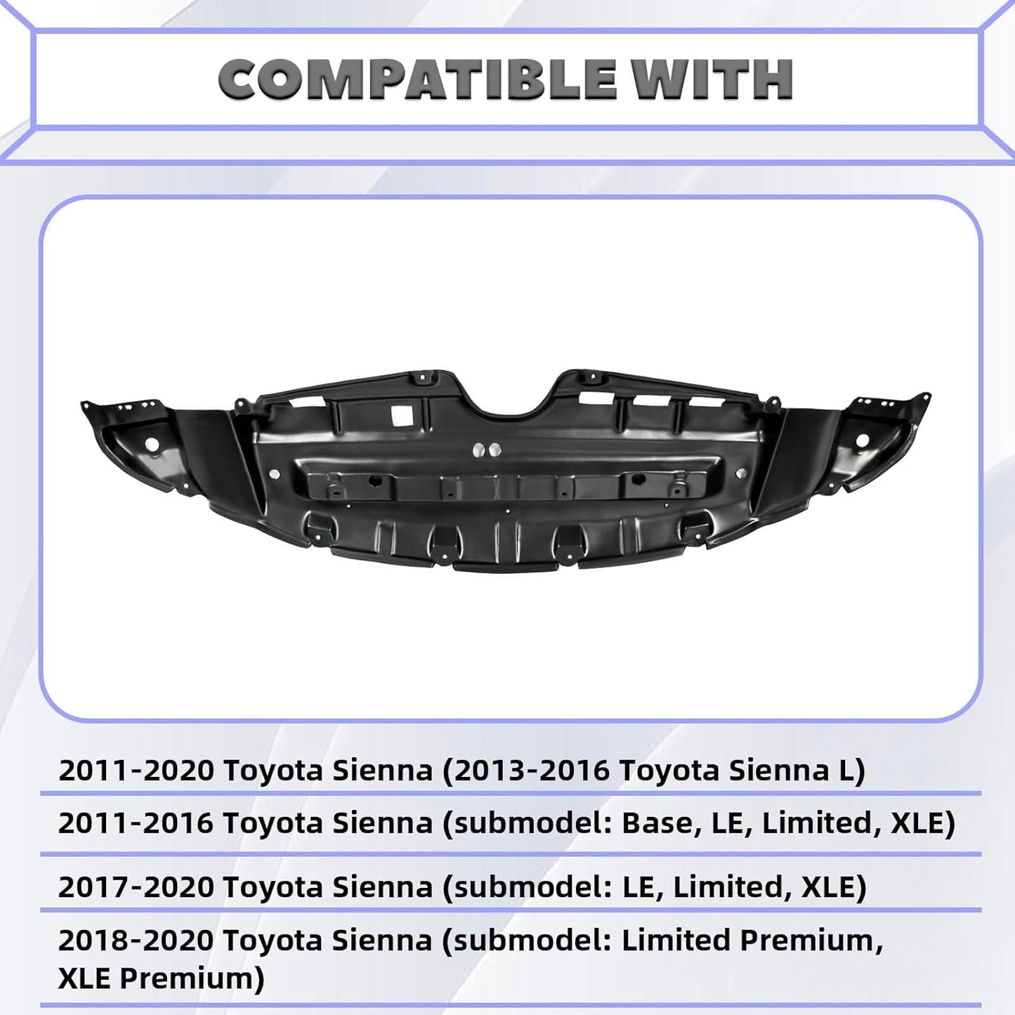 Front Engine Splash Shield Compatible with 2011-2020 Toyota Sienna Under Cover Replacement for TO1228174 5144108030 12171444 LYAP-505T