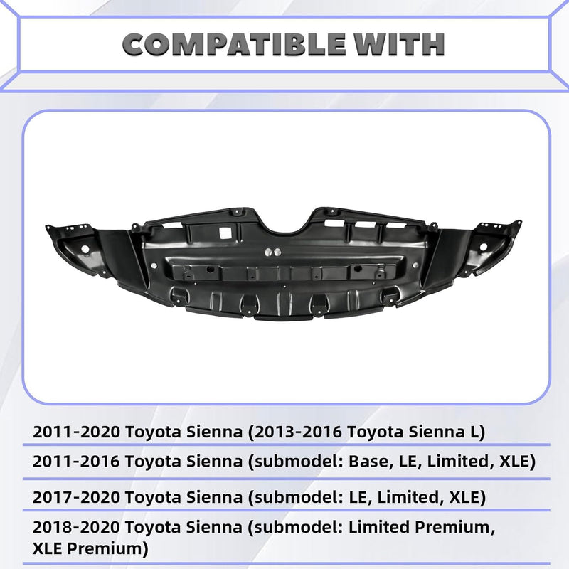 HECASA Front Engine Splash Shield Compatible with 2011-2020 Toyota Sienna Under Cover Replacement for TO1228174 5144108030 12171444 LYAP-505T