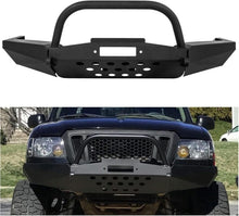 Front Bumper Compatible with 1998-2011 Ford Ranger W/Winch Plate Bull Bar D-Ring Mounts Bumper Assembly Steel Powder Coated Black LYAM-328