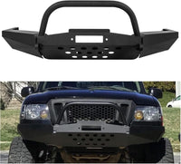 Load image into Gallery viewer, ECOTRIC Front Bumper Compatible with 1998-2011 Ford Ranger W/Winch Plate Bull Bar D-Ring Mounts Bumper Assembly Steel Powder Coated Black LYAM-328
