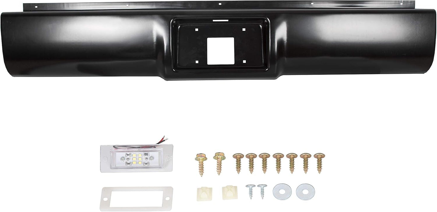 Rear Roll Pan Bumper Steel W/Light & Box Compatible With 1988 1989 1990 1991 1992 1993 1994 1995 1996 1997 1998 Chevy C1500 C2500 C3500 K1500 K2500 K3500 LYAM-404S