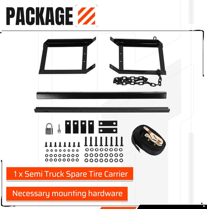 Semi-Truck Spare Tire Carrier with Ratchet Strap Chain Truck Tire Storage Rack Portable Adjustable Tire Secure Holder with Lock LYOM-337S