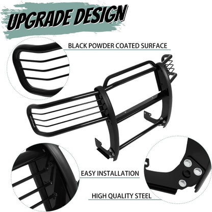 Front Bumper Protector Brush Grille Guard Compatible with Nissan 2001-2004 Frontier Powder Coated Black Steel LYAM-188S