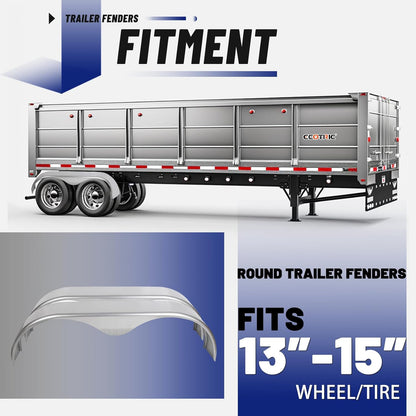 2Pcs Tandem Trailer Fender Double Axle Compatible with 13-15 Inch Wheels Teardrop Pair Enclosed Trailers 9inches x 66inches x 19.5inches - Cold Rolled Steel LYAM-433