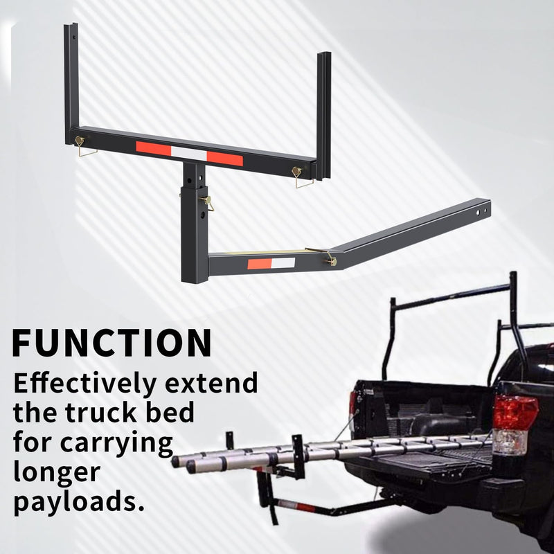 HECASA 2 in 1 Foldable Truck Bed Extender 750lbs Load Capacity Extension Rack Hitch Mount Truck Bed Extension for Ladder Rack Kayak Canoe Lumber Long Pipes w/Flag LYA-004