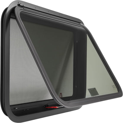 30inches x 20inches RV Exit Window Push Out w/Screen & Trim Ring Emergency Tinted Side Window for Camper, Cargo, Horse Trailer Aluminium Tempered Glass Plastic Rubber LYMIR-108