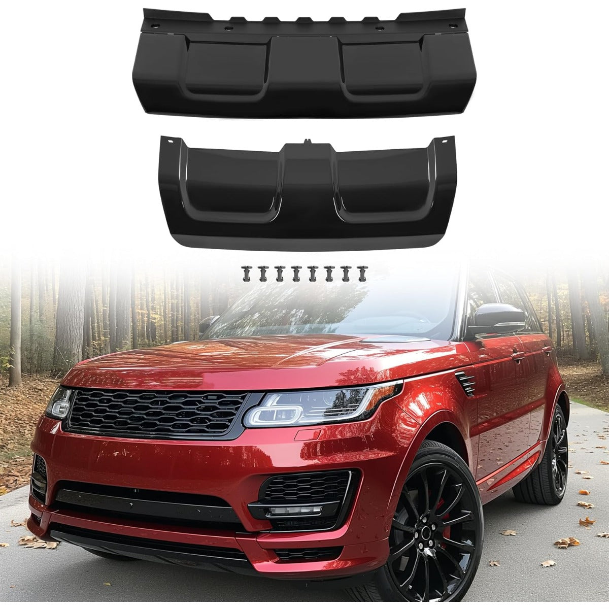 Front +Rear Bumper Skid Plate Compatible with 2014-2017 Land Rover Range Rover Sport Plastic (PP) Painted Black