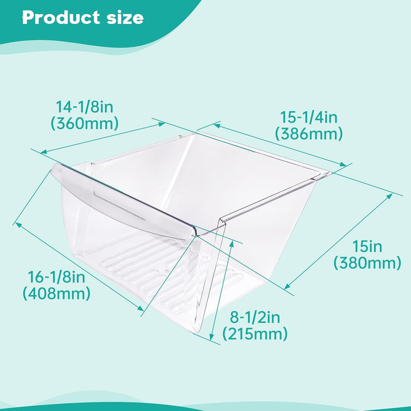 HECASA 240351207 Crisper Pan Drawer (Bottom) Compatible with Frigidaire Refrigerator AP2115971, 240351203, 240351206, 240351209 Freezer Door Shelf Bin Replacement Only (Clear) LYOP-109