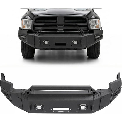 ALMULOO Front Bumper Compatible with 2009-2012 Dodge Ram 1500 w/Winch Plate, LED Lights & Bull Bar Steel Powder Coated(2 Packages)