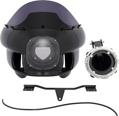 Front Upper Fairing&Headlight Mount Compatible with 2006-2017 Harley Dyna Low Rider FXDL/I Street Bob FXDB/I Super Glide Custom FXDC/I FXD/I FXD/I Front Fairing Kit Smoke Windshield LYMP-175-2